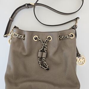 Michael Kors Frankie Taupe Leather Shoulder Bag with Gold Details